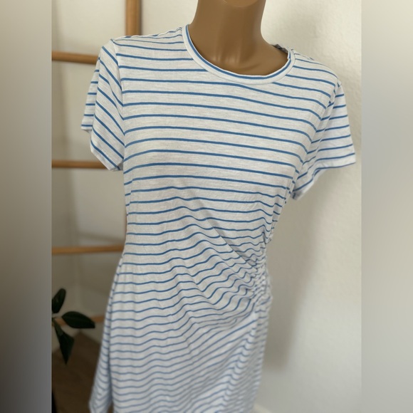 NWT Short Sleeve Ruched Knit Mini T-Shirt Dress - Universal Thread White Striped - Picture 5 of 6